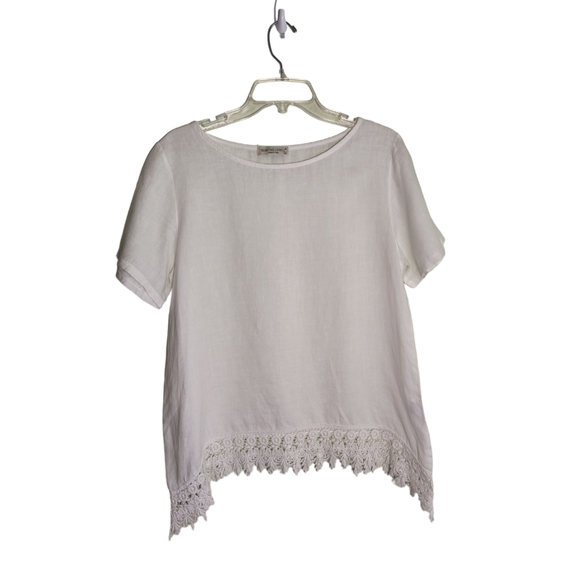 Terzo Millenno White short sleeve Linen Crochet Lace tunic top size M - Picture 6 of 12